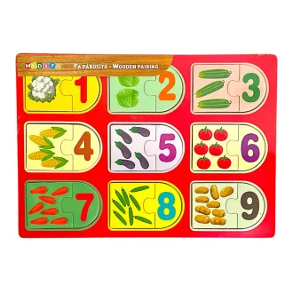   Fa szám párosító puzzle, zöldségek, 9 db, 30x21 cm pvc csom