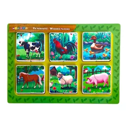   Fa farm állat párosító, puzzle kép, kép alatt kép, 6 db, 30x21 cm pvc csom