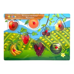   Fa ki-berakó, fogantyús, gyümölcsök, 8 db, 30x21 cm pvc csom