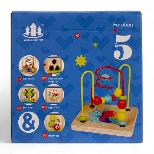 Fa activity kocka, drótpályás ügyességi játék, 20x20 cm.