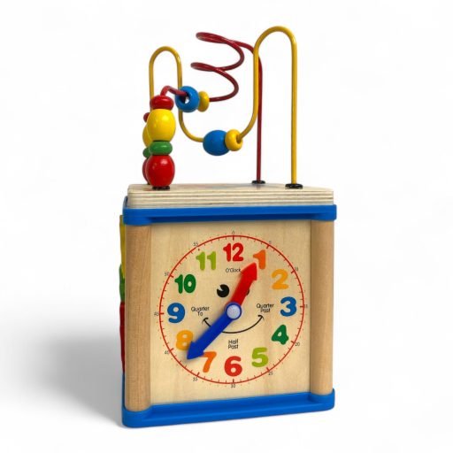 Fa activity kocka, drótpályás ügyességi játék, 20x20 cm.