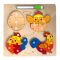 Fa puzzle, berakó, tojás-csibe-tyúk, 2 az 1 ben, hátoldal rajzolótábla, 23x23 cm pvc csom.