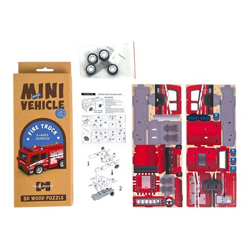 Fa puzzle, tűzoltó autó/busz, 3D-s, mini, 10x24+ cm dob.