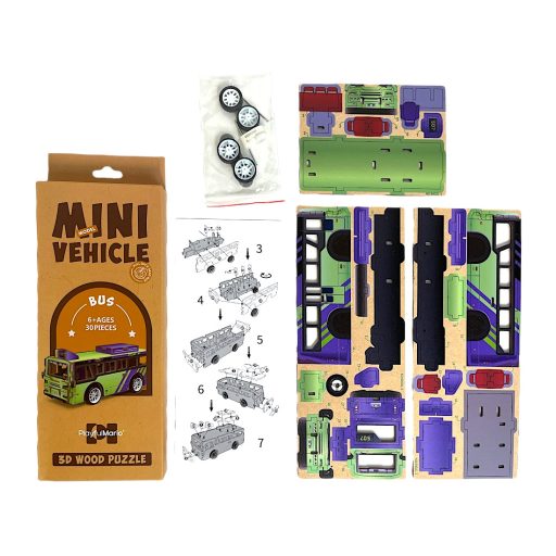 Fa puzzle, tűzoltó autó/busz, 3D-s, mini, 10x24+ cm dob.