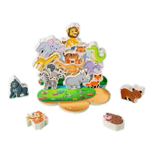 Fa egyensúlyozós játék vadállatos mintával, 21x18 cm
