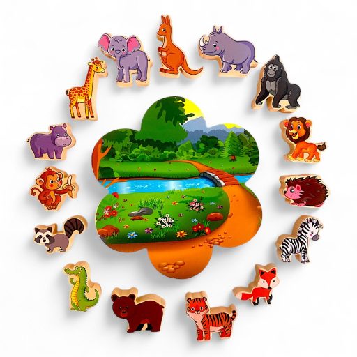 Fa egyensúlyozós játék vadállatos mintával, 21x18 cm