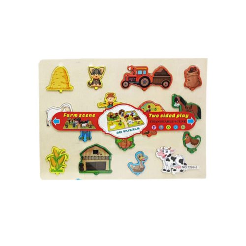 3D kétoldalas farmos fa kirakó, 30x22 cm, PVC keretben