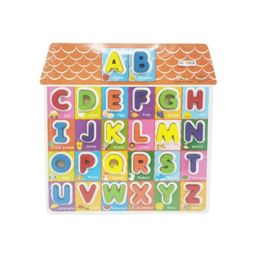 Fa kirakó ABC ház formával, 29x29 cm, oktató játék gyerekeknek.