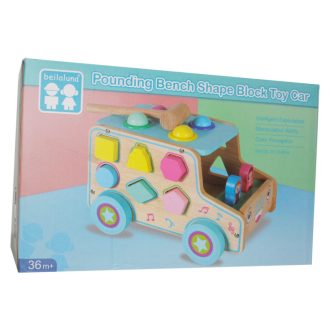   Fa ügyességi busz formaberakós játék, 30x21 cm méretben.