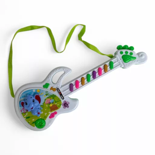 Mesés színes gitár, hang és fény effektekkel, 37 cm.