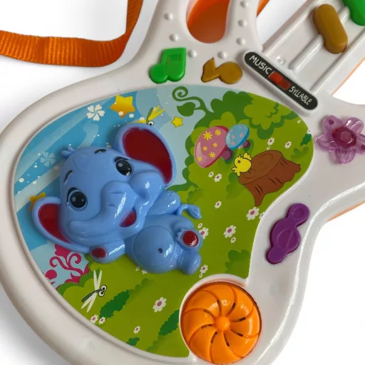Mesés színes gitár, hang és fény effektekkel, 37 cm.