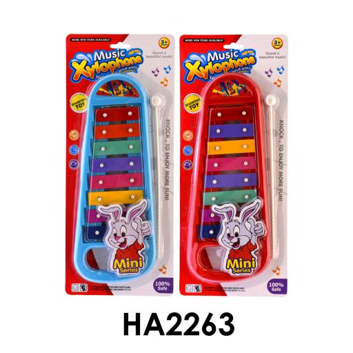 Nyuszis xilofon, 8 hang, 15x36 cm, színes játék gyerekeknek.