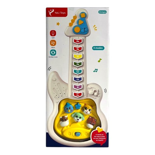 Gitár, el., zene+fény, + állat hangok, 2 szín, 17x37 cm dob.