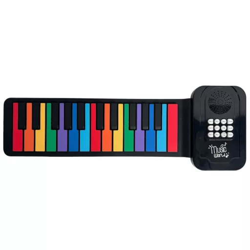 Keyboard, zongoraszőnyeg, el., USB töltős, összehajtva, 38x12 cm, dob.
