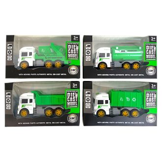   Fém teherautó, 4 féle, lend., kukás/tartályos, 12 cm, 18x11 cm dob.