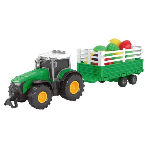 Traktor hang- és fényeffektekkel, pótkocsival és gyűjtődobozban.