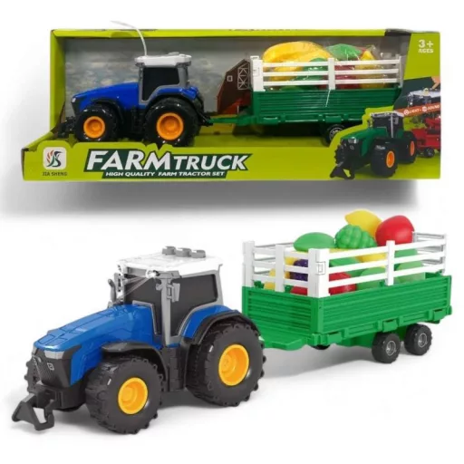 Traktor hang- és fényeffektekkel, pótkocsival és gyűjtődobozban.