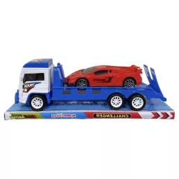   Lamborghini-szerű lendkerekes autószállító, 33x12 cm méretben.