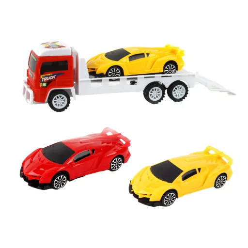 Lamborghini-szerű lendkerekes autószállító, 33x12 cm méretben.