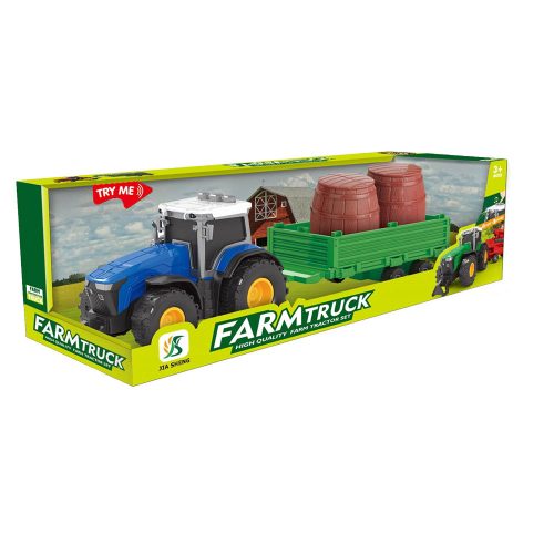 Traktor elöl-tolató, hang- és fényhatásokkal, hordószállítóval.