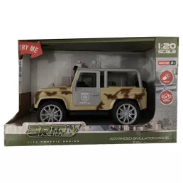   Katonai jeep hang- és fényhatással, lendkerekes, 23x14 cm.