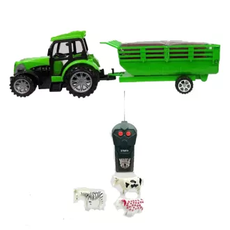  R/C traktor, el., 2 funkciós, hátul utánfutó, állatok, 3 szín, 34x12 cm dob.