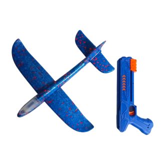   Repülőgép, hungarocell kilövős klt., el.,+ pisztoly, 3 szín, 15x40 cm zacsk. Gombel.