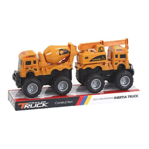 Két darab lendkerekes munkagép teherautó szett, 26x14 cm.