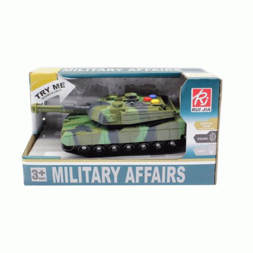 Tank formájú lendkerekes játék, két színben, 14 cm hosszú.