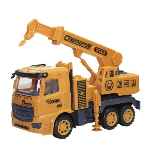 Teherautó játék munkagéppel és emelőkosárral, 23x11 cm.