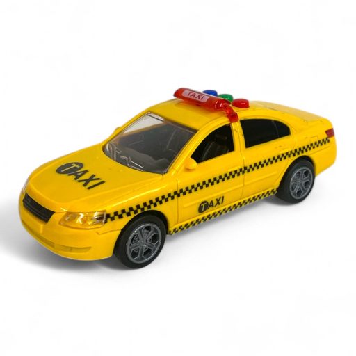 Elemes taxi játékautó, vidám színekben, könnyen irányítható.
