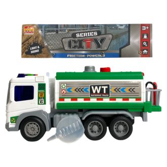   Teherautó, tartályos, el., hang+fény, vizet spriccel, lend., 28x17 cm zacsk. Gombel.