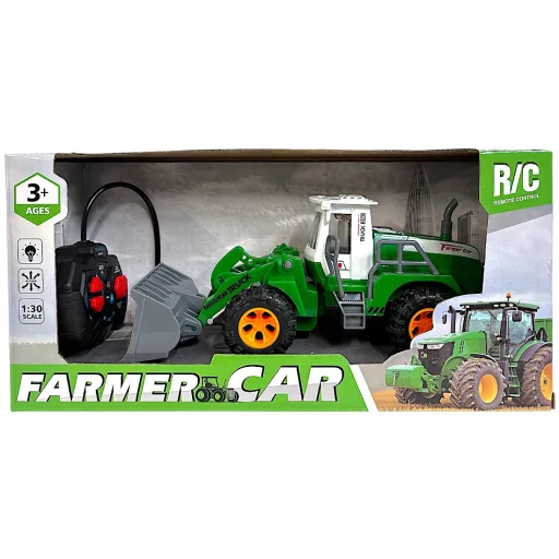 R/C traktor, el., hang-fény, fullfunkció, elöl szerk., 31x15 cm dob.