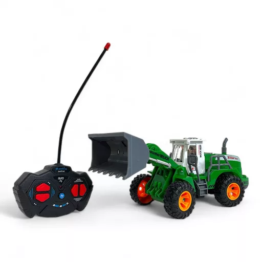 R/C traktor, el., hang-fény, fullfunkció, elöl szerk., 31x15 cm dob.