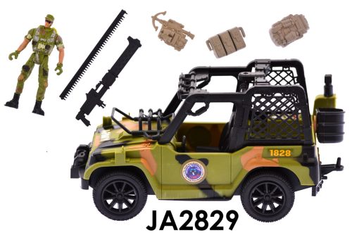 Katonai jeep figura autóval, strapabíró játék kalandokhoz.