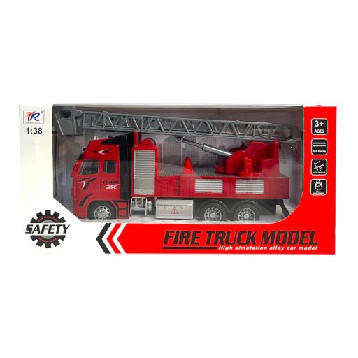 Fém tűzoltó autó, el., vil., hátrah., 26x12 cm dob. Gombel.