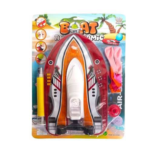 Motorcsónak, légpárnás, felfújós, + pumpa + lufi klt., 2 szín, 10x19 cm lapon