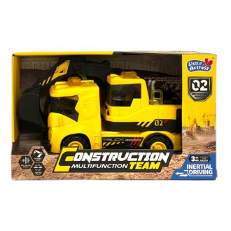   Teherautó, munkagépes, el., igazi hang + fény, markoló, lend., 24x14 cm dob. Gombel.