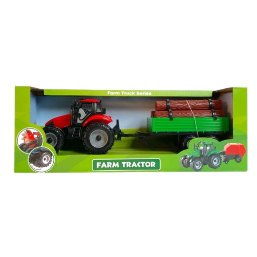 Traktor, hátul rönkszállító, lend., 2 szín, 31x12 cm dob.