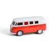Fém VW busz, hátrahúzós, ajtónyitós, 3 szín, 13 cm.