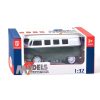 Fém VW busz, hátrahúzós, ajtónyitós, 3 szín, 13 cm.