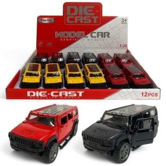 Hátrahúzós, ajtónyitós fém Jeep Hummer játékautó.