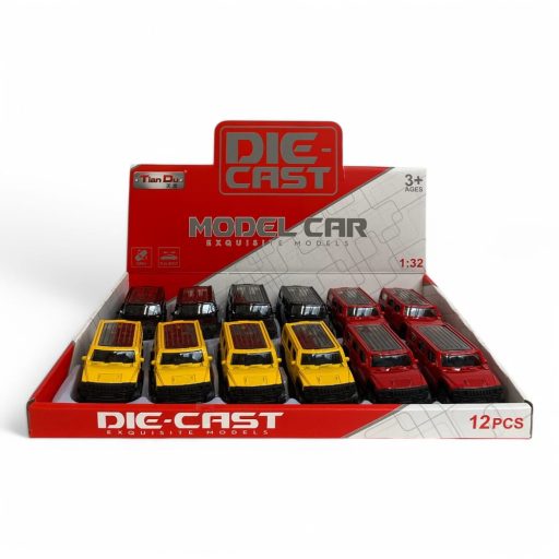 Hátrahúzós, ajtónyitós fém Jeep Hummer játékautó.