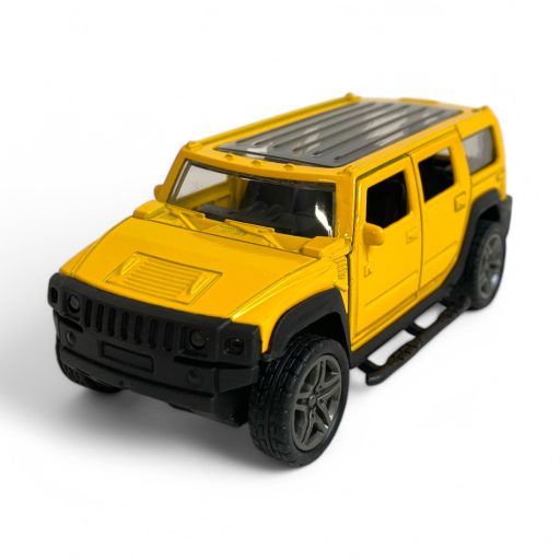Hátrahúzós, ajtónyitós fém Jeep Hummer játékautó.