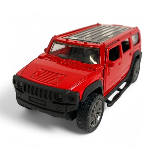 Hátrahúzós, ajtónyitós fém Jeep Hummer játékautó.