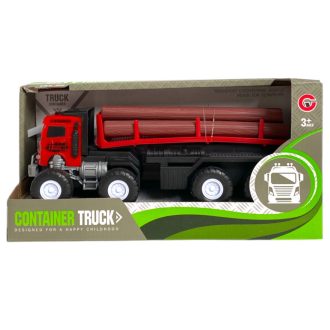   Teherautó, rönkszállító, el., igazi hang+fény, 2 szín, 22x11 cm dob. Gombel.