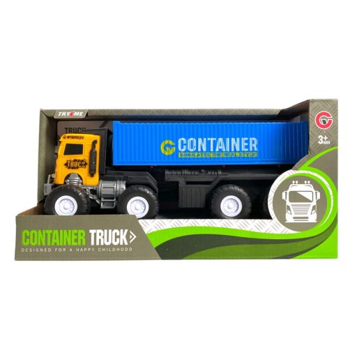 Teherautó, konténerszállító, el., igazi hang+fény, szabadonfutó, 2 szín, 22x11 cm dob. Gombel.