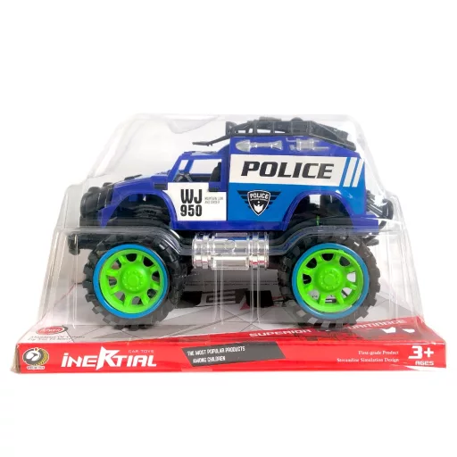 Rendőrautó, jeep, lend., "big foot", 2 szín, 26x17 cm plf.