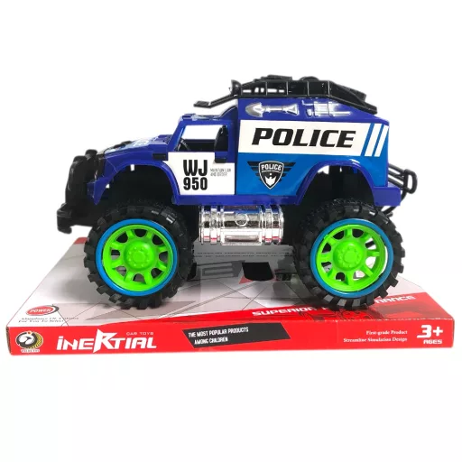 Rendőrautó, jeep, lend., "big foot", 2 szín, 26x17 cm plf.