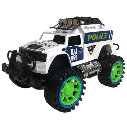 Rendőrautó, jeep, lend., "big foot", 2 szín, 26x17 cm plf.